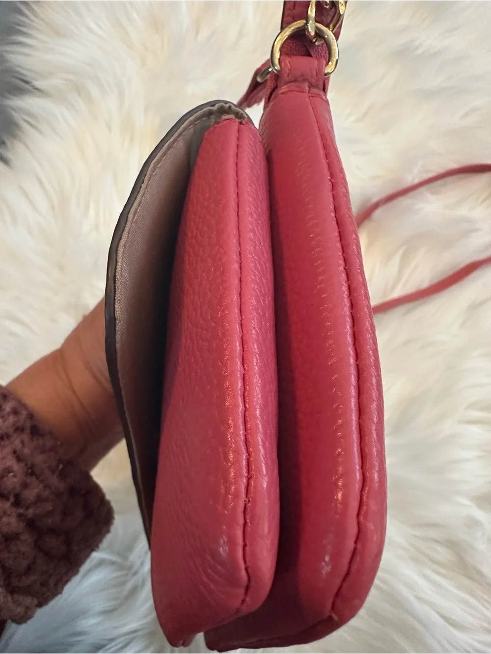 Like New Nanette Lepore Raspberry Pink Vegan Leather Crossbody Gold Chain - Picture 12 of 13